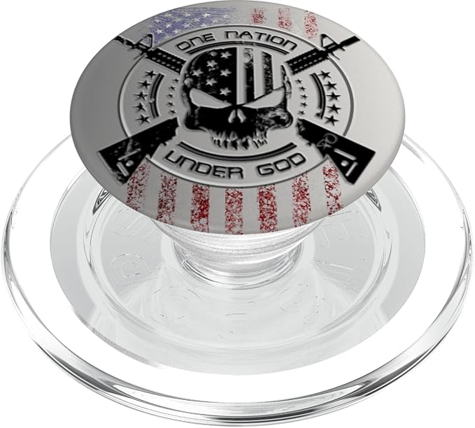 Patriotic USA Warrior One Nation Military Flag Skull PopSockets Swappable PopGrip
