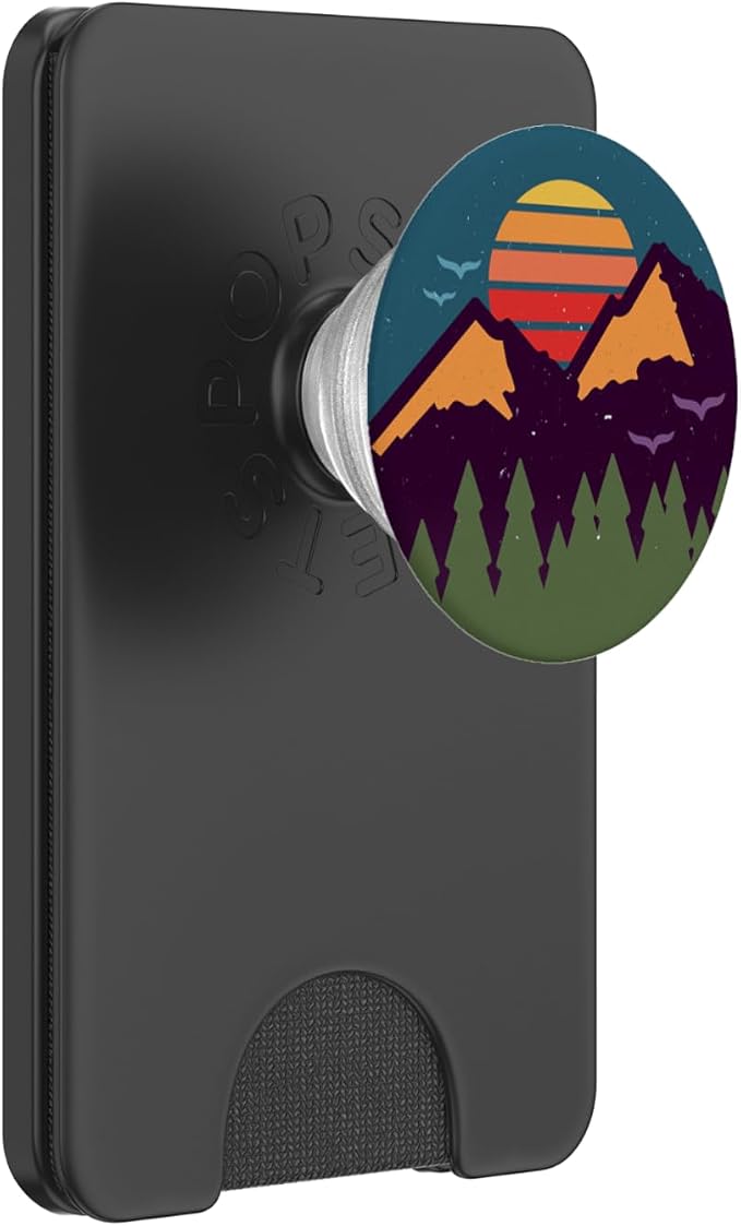 Retro Sunset Pine Trees &amp Mountain Scene PopSockets Adhesive PopGrip