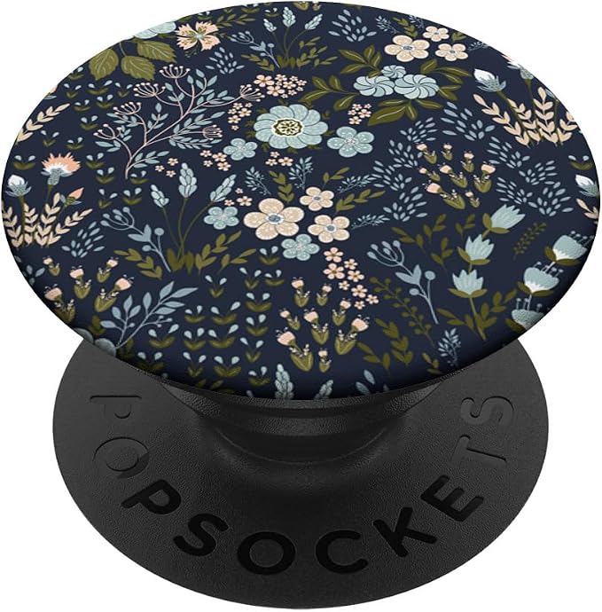 Navy Blue and Pink Floral Flower Print PopSockets Adhesive PopGrip