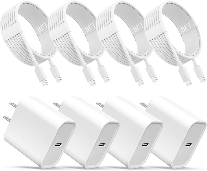 iPhone 17 16 15 Charger 4 Pack 40W USB C Charger Dual Port Fast Charging Block (4-Pack 6 ft USB C to C Cable Cord Included) for iPhone 17 16 15 Pro Max/15Pro/15/15PlusiPad | USB C Charger Fast Charg