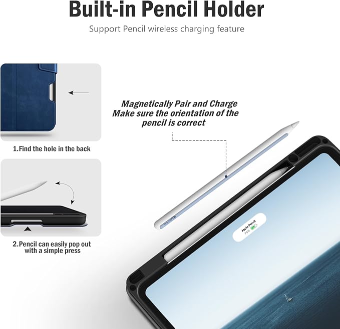 Antbox for iPad Air 13 Inch Case 2026 M4 /2025 M3 /2024 M2 Black | Built-in Pencil Holder Supports Pencil Pro and Pencil (USB-C) Auto Sleep/Wake PU Leather iPad Air 13'' Cover