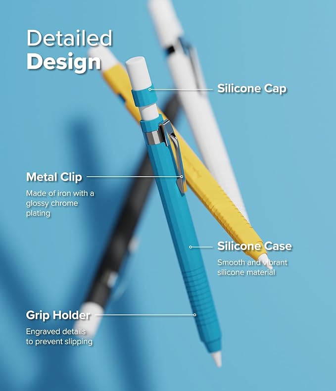 Ringke Silicone Drafting Pencil Case Compatible with Apple Pencil 2nd Generation and Apple Pencil Pro Case, Perfect Grip Silicone Protective Cover Sleeve Accessories - Blue
