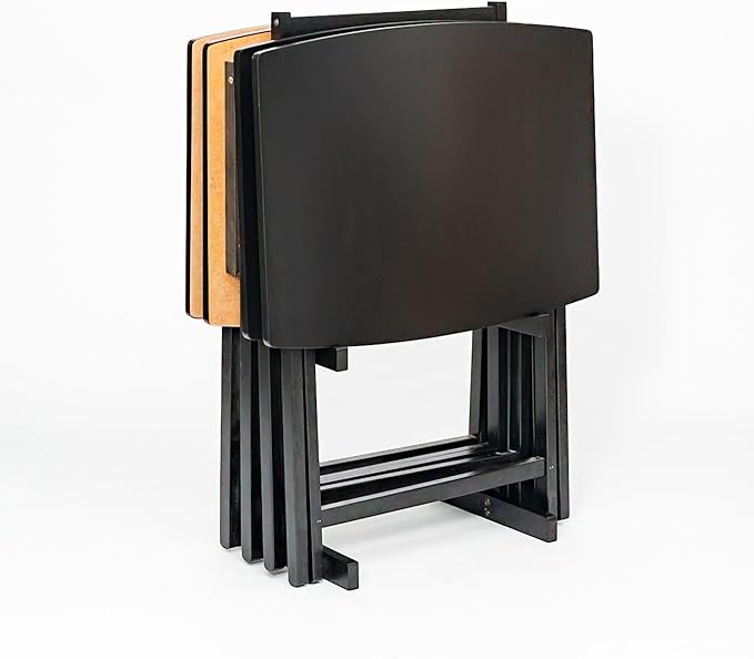 PJ Wood 5 Pack XL Oversize Tray Table for Living Room or Kitchen, Indoor TV Tray Set for Small Spaces and Family Gatherings, Black