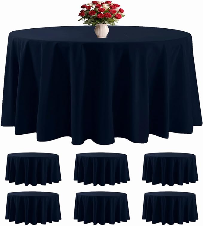 6 Pack Navy Blue Round Tablecloths 120 Inches Table Cloth Stain and Wrinkle Resistant Washable Polyester Table Cover Fabric for Party, Wedding,Dining,and Banquet Decoration