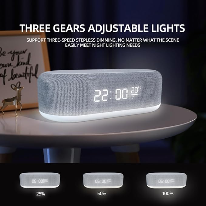 Wireless Charging Station 4 in 1 Wireless Charger with Digital Alarm Clock15W Power Multi Functional Fast Wireless Charging StationTemperature Display Night Light (White)