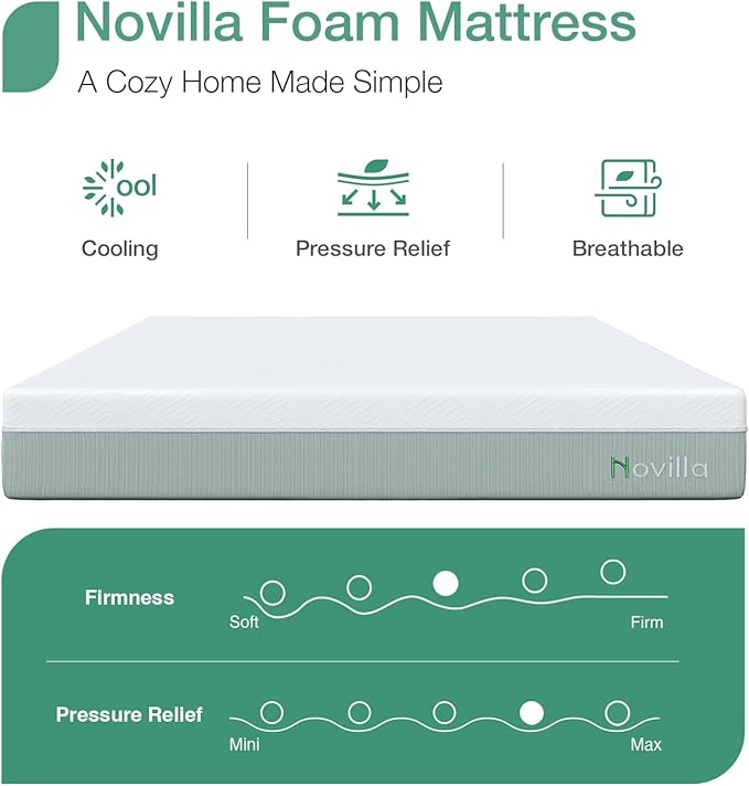 Novilla King Mattress,10 Inch Gel Memory Foam Mattress for Suppotive &Pressure Relieving, Medium Firm Feel in a Box,Bliss