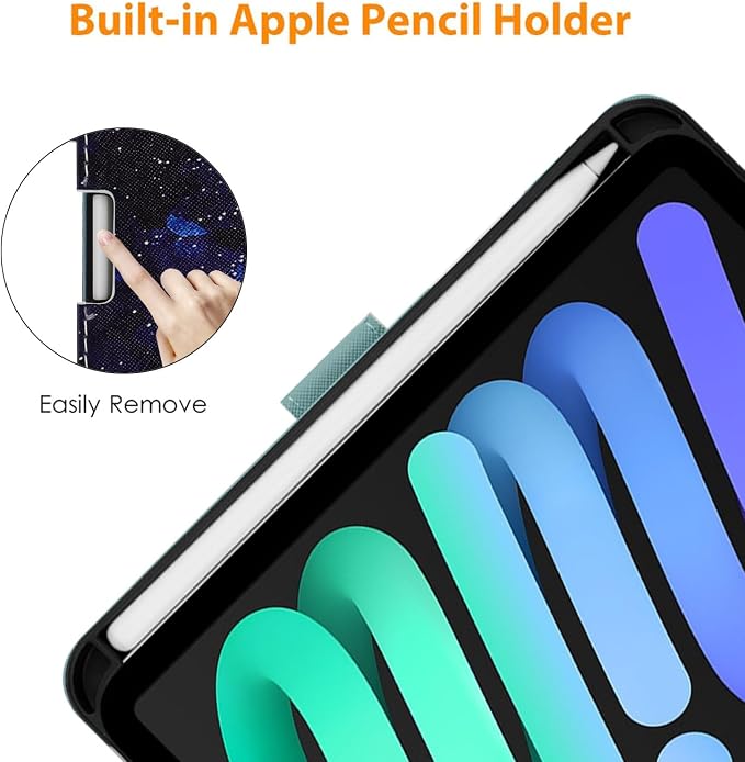 Case for iPad mini 7 A17 Pro &amp iPad mini 6 (2024/2021) Built-in Pencil Holder Premium PU Leather Folio Stand Smart Protective Cover Multi-Viewing Angles and Auto Wake/Sleep - Beach