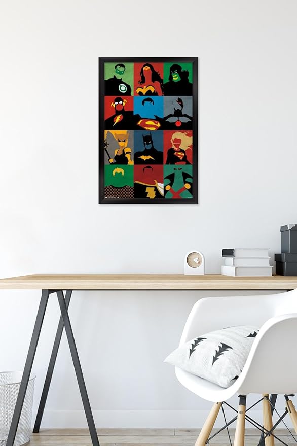 Trends International DC Comics - Justice League - Minimalist Wall Poster, 14.725" x 22.375", Black Framed Version