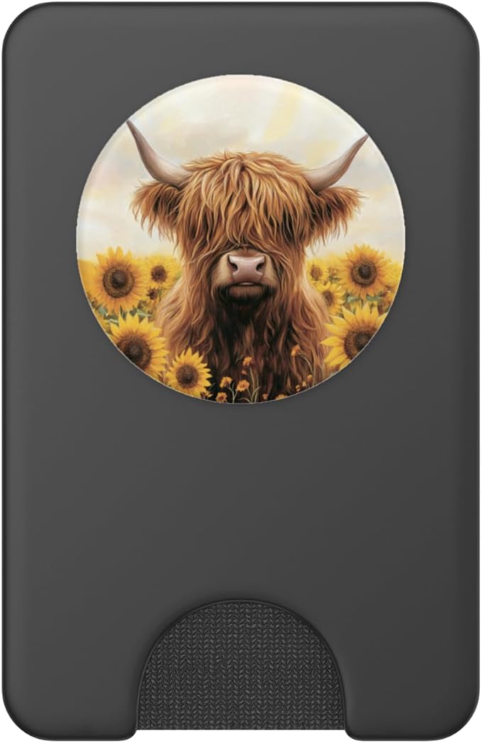 Aesthetic Highland Cow Sunflowers Western Country Farm Cow PopSockets PopWallet for MagSafe