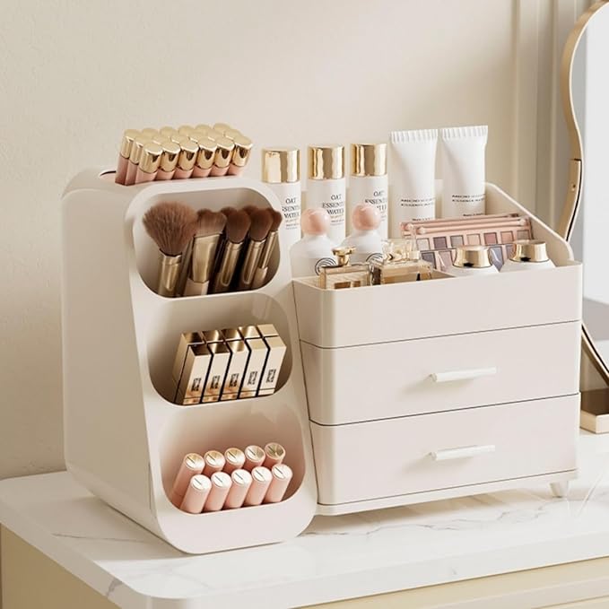 Makeup Organizer with Drawers,Large Capacity Countertop Organizer for Vanity,Bathroom and Bedroom Desk Cosmetics Organizer,Easy To Storage Skincare,Brushes, Eyeshadow, Lotions, Lipstick