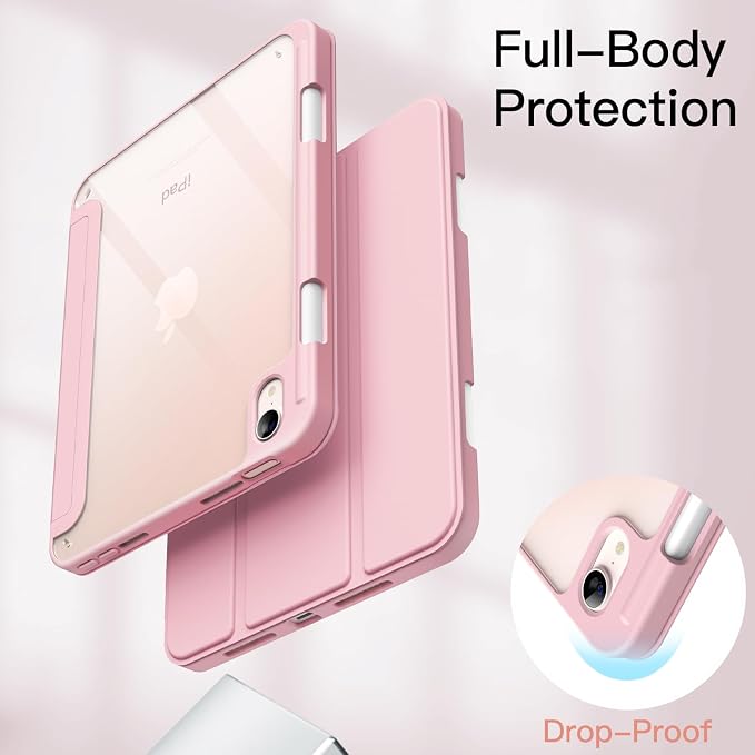 JETech Case Cover for iPad mini A17 Pro/6th Gen (2024/2021) Black | Clear Transparent Back Pencil Holder Slim Shockproof Protection Tri-Fold Stand Auto Wake/Sleep