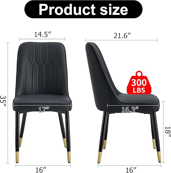 Dining Chairs Set of 2，Modern Dining Chairs, Equipped with PU Leather Backrest Cushions and Black Metal Legs, Suitable for Restaurants, Kitchens, and Bedrooms Dining Room Chairs