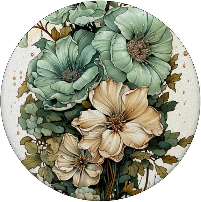 Sage Green Wildflower Floral Moon Flower Botanical PopSockets PopGrip for MagSafe