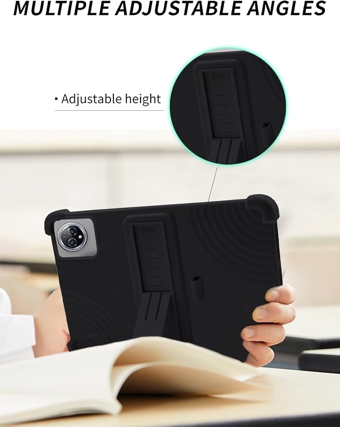 Case for Raemond K80 Tablet 10 Inch Android 15WUNIAK Hollow Back DesignHeat Dissipation Shockproof Lightweight Adjustable Kickstand Silicone Shell&ampKids Friendly Soft CaseBlack