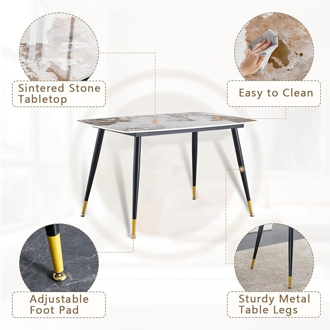 5 Piece Dining Table Set,4 Chair Dining Table Set, Sintered Stone Kitchen Table Top and Modern Chairs Set of 4 for Kitchen Dining Room, Small Space