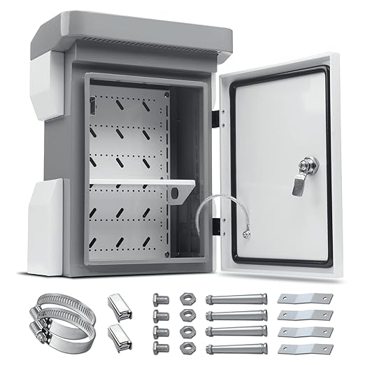 Outdoor Electrical Box, Cold-Rolled Steel Plate, Aluminum Alloy Back Beam, One-Piece Ventilation Design, IP65 Waterproof, Wall/Pole Mounted (15.7" x 11.8" x 7.5")
