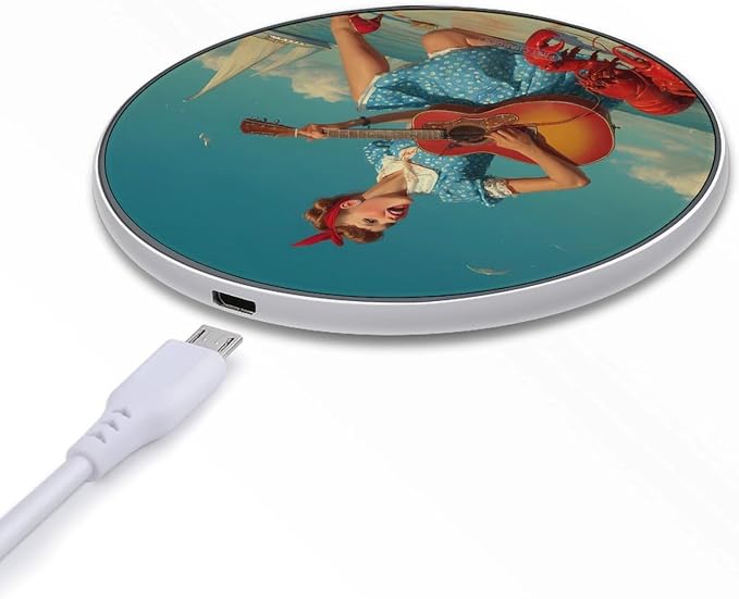 Lobster Beach Woman Guitar Wireless Charger SlimWireless Charging Pad Anti-Slip Charger Mat for Men Women