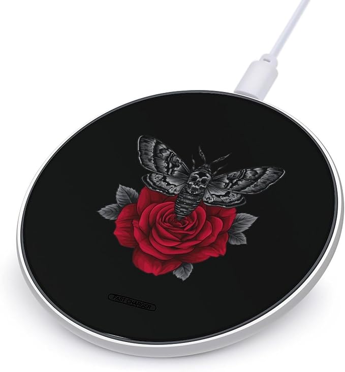 Gothic Moth Skull Rose Wireless Charger SlimWireless Charging Pad Anti-Slip Charger Mat for Men Women