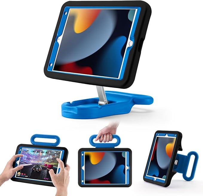 Kids Case for iPad 7th/8th/9th Gen 10.2 inchAdjustable Handle Stand(Black) | Adjustable Portrait/Landscape Stand/Drop Proof with Handle/KickstandChild Friendly Protective for iPad 10.2 2021/2020/201