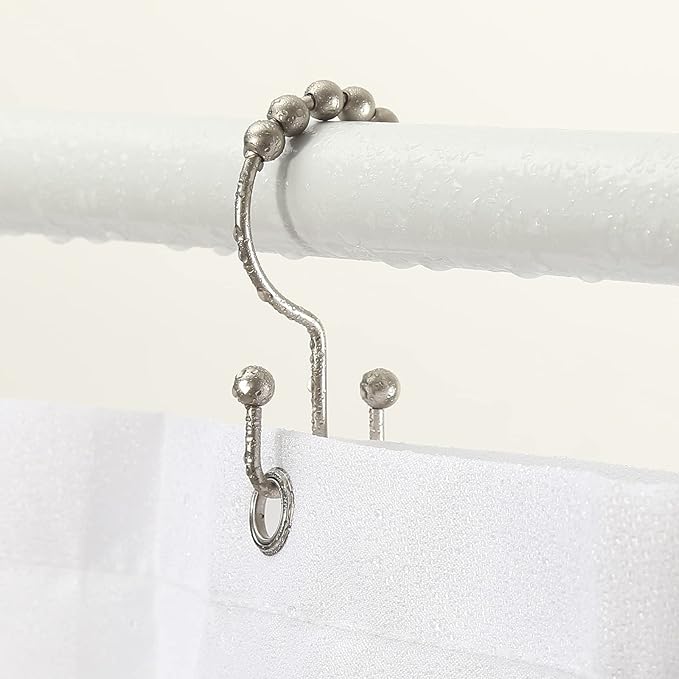 Shower Curtain Hooks, Goowin Shower Curtain Rings, Stainless Steel Shower Curtain Hooks Rust Proof Free Sliding Double Shower Hooks for Curtain, Shower Curtains & Liners (Matte Nickel)