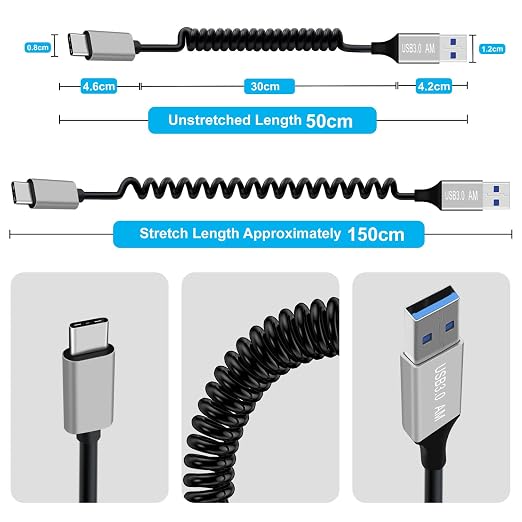 Coiled USB A to B Printer Cable Coiled USB 3.0 Printer Cable Super Speed 5Gbps for Scanner External Hard Drives Multifunction Printers (Type A 1 m)