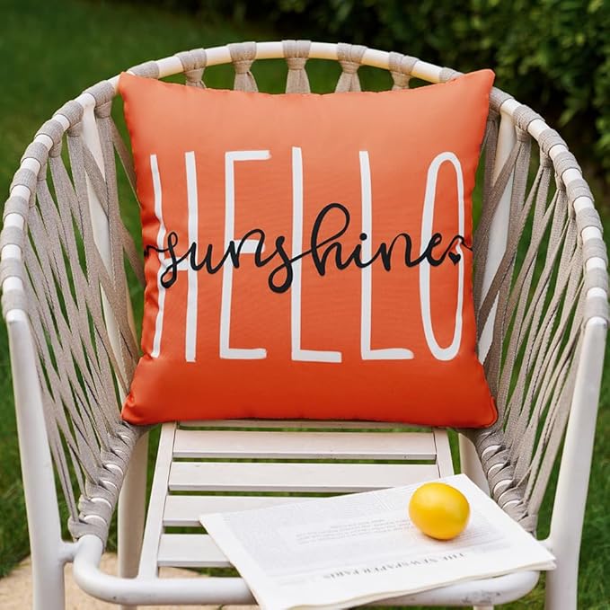 DFXSZ Outdoor Pillow Covers 18x18 Inch Set of 2 Hello Sunshine Decor Dirty Orange Waterproof Throw Pillow Covers Summer Outdoor Pillow Covers Decor for Patio Funiture Garden Sofa Couch1 020J18