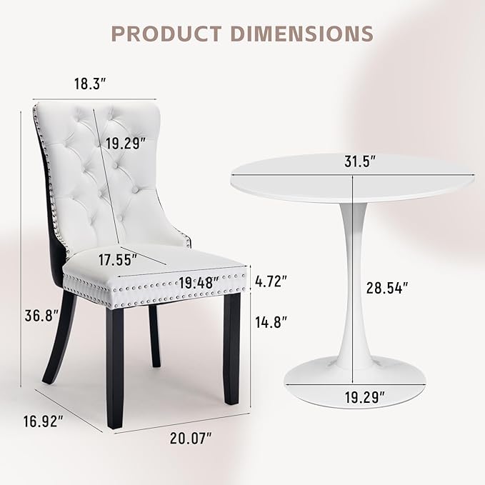 SoarFlash Kitchen Table and Chairs for 2, 31.5" Dining Table Set for 2 with Leather Upholstered Chairs, 3 Piece Round Kitchen Table Set, Dining Room Table Set for Small Space, Apartment, Black/White