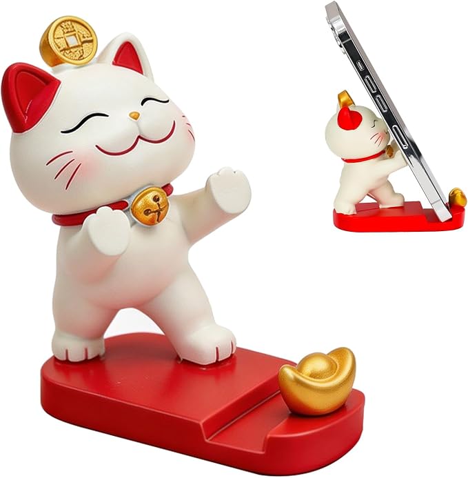 Cell Phone StandkCute Lucky Cat Mobile Phone Holder Portable Decorative Desktop Stand for Home Office Table (Strongly Support Your Bracket)