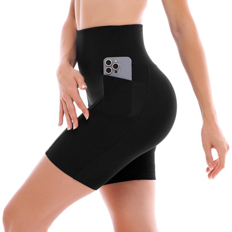 Ipletix Biker Shorts with Pockets for Women - 6'' High Waisted Womens Yoga Gym Athletic Running Workout Shorts Black LXL