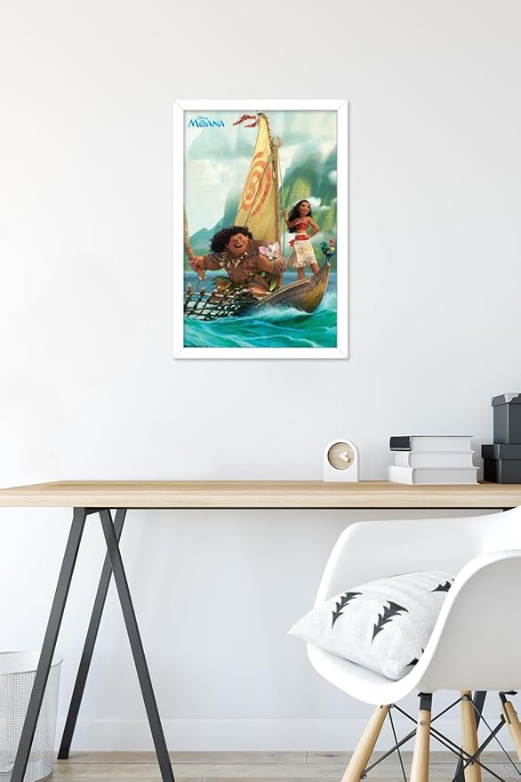 Disney Moana - Group Wall Poster, 22.4L" x 14.7W", White Framed Version