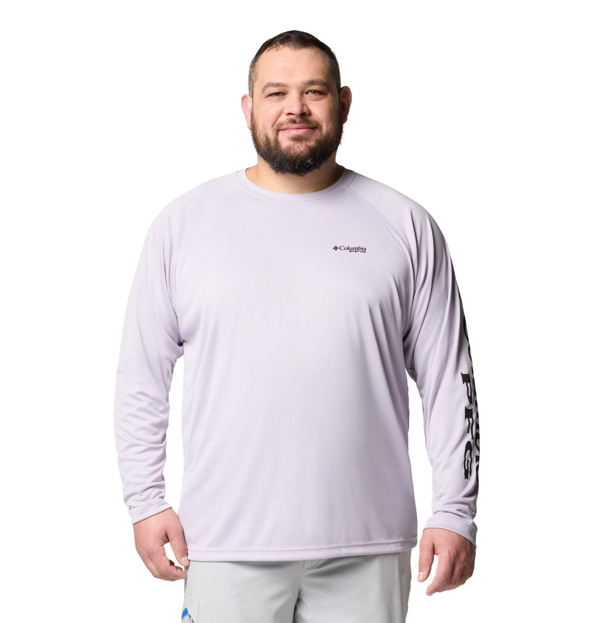 Columbia Men's PFG Terminal Tackle Long Sleeve Fishing Shirt, Lavender Pearl/Black Logo, 4X