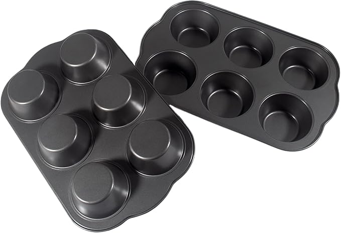 Bakexcel Non-Stick Jumbo 3.5" 6-Cup Muffin Pans, Set of 2(Black)