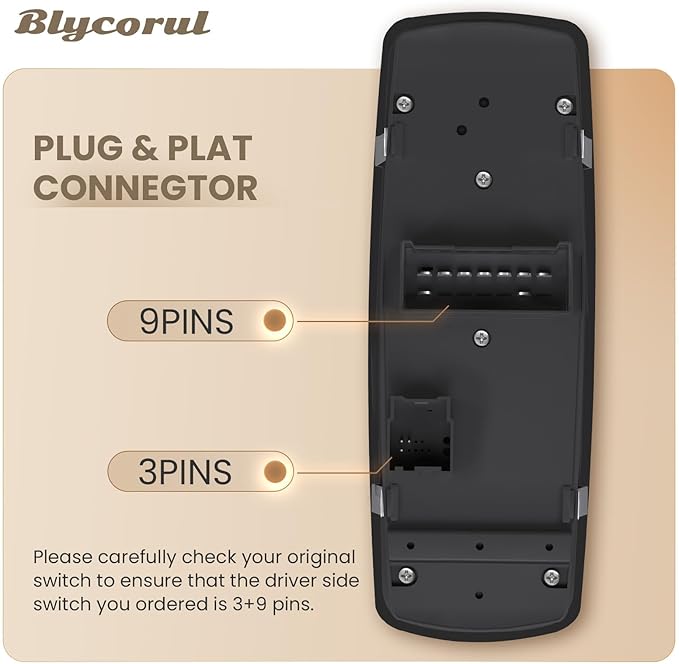 Blycorul Master Power Window Switch Driver Side with 3+9 Pins Replacement for 2012-2015 Dodge Grand Caravan，2013-2015 Ram 1500 2500,2015 Ram 3500,2012-2015 Chrysler Town&Country, Replaces 68110867AA