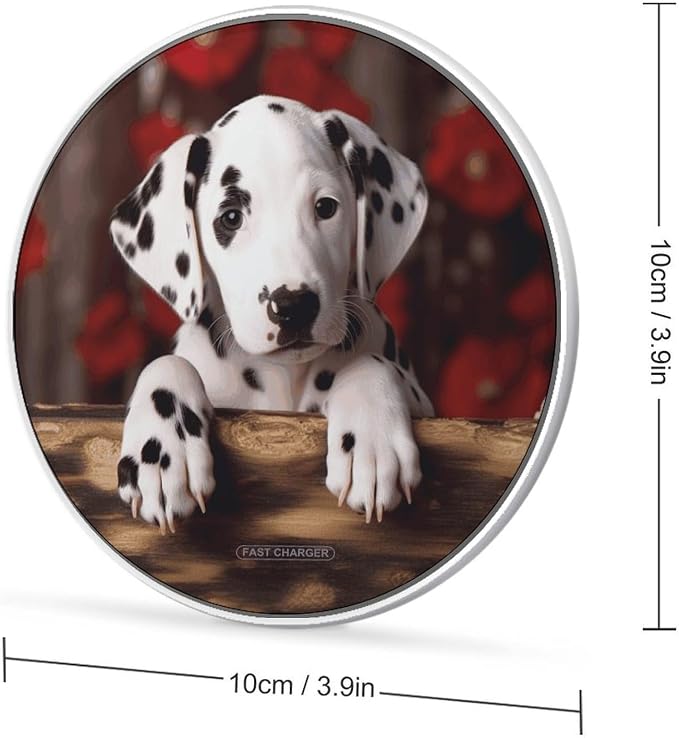 Dalmatian Puppy Wireless Charger Aluminum Alloy Frame 10W Fast Charging Pad with Indicator Light 6mm Thin &amp Portable Wireless Charging Pad for Travel Home Office Desk