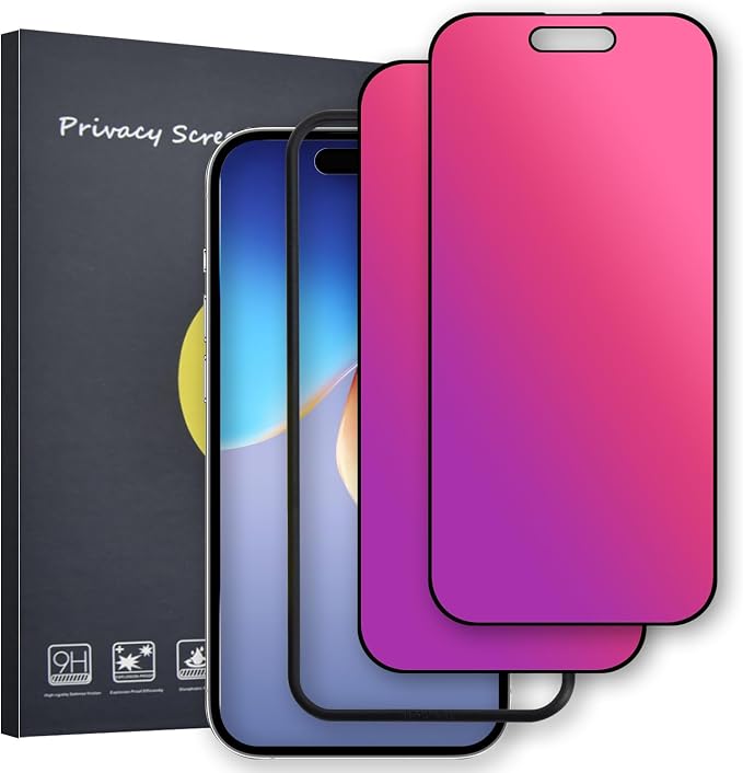 2 Pcs Dazzling Gradient Colorful Anti-Spy Tempered Glass Screen Protector Electroplated Anti-Blue LightHD Anti-scratch Privacy Protection (iPhone 14 Pro Max)