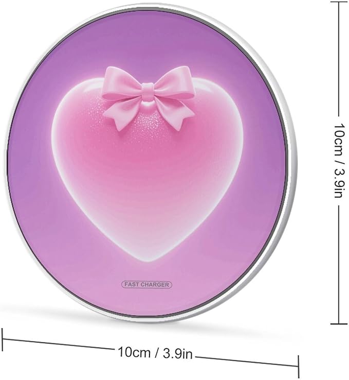 Pink Bow Love Heart Wireless Charger 10W Qi-Certified Fast Wireless Charging Pad with USB Cable &amp LED Indicator Fashion Charger Mat Portable Charging Station for All Qi-Enabled Phones