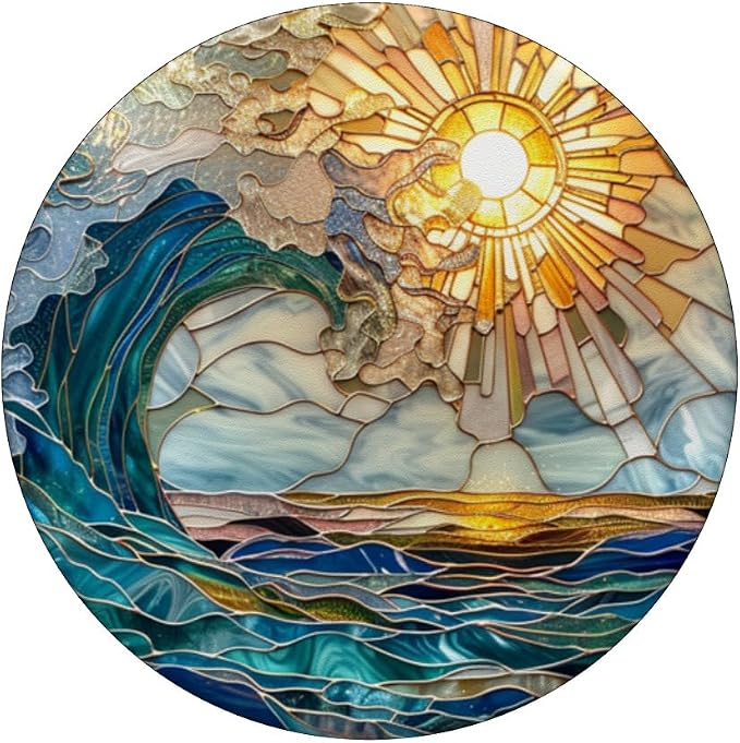 Waves and Sun Rays Stained Glass PopSockets Adhesive PopGrip