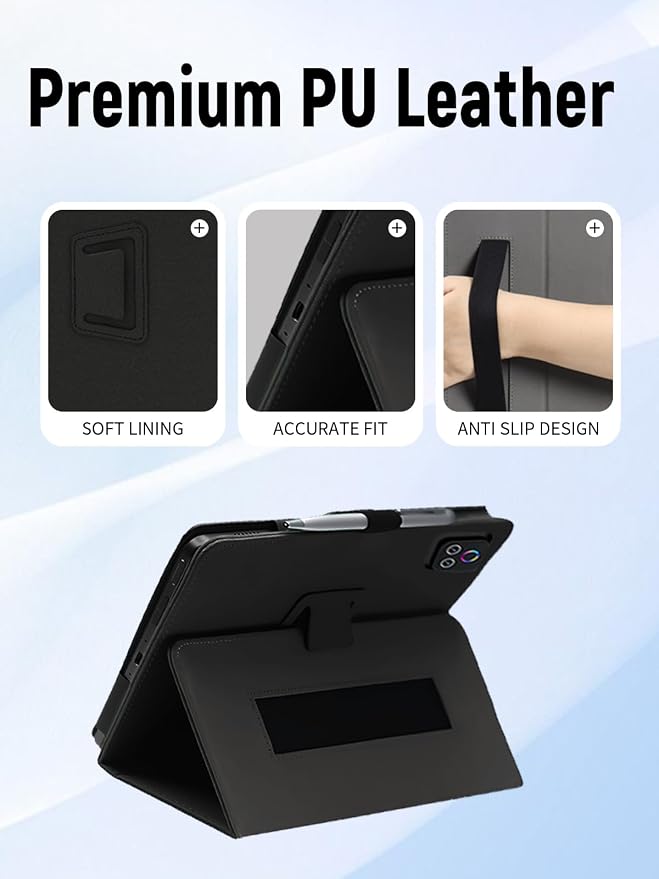 Case for Urao X109 10.1 Inch Tablet (Black) | PU Leather Folding Cover with Pen Holder and Wrist Strap Business Travel Portable