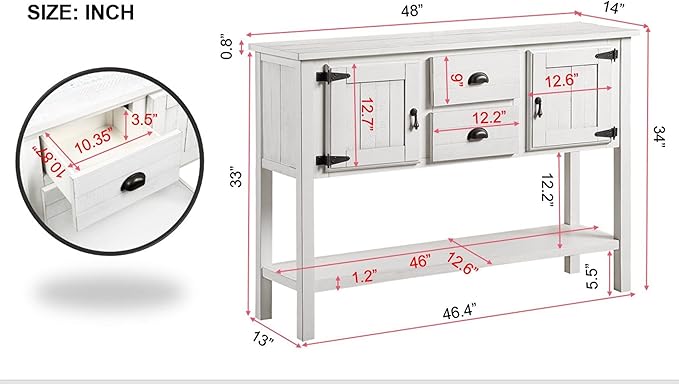LKTART Solid Wood Farmhouse Console Table,Sofa Table with Storage Drawers and Shelves,Entryway Table for Entry Hallway Foyer Sofa Side Table,Easy Assembled (48" Antique White)