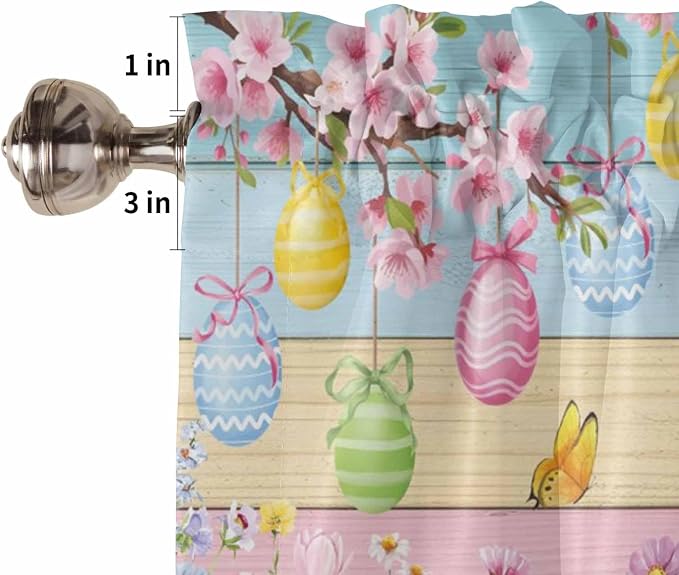 Colorful Easter Kitchen Curtains 54 Inches length, Spring Watercolor Bunny Egg