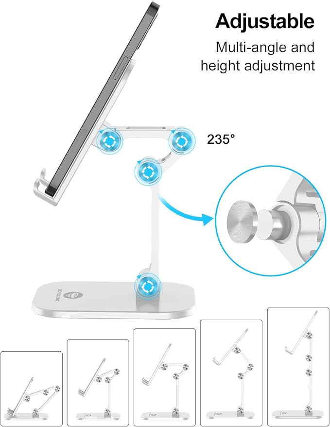 OCYCLONE Phone Stand Adjustable Height and Angle Foldable Cell Phone Stand Holder for Desk Taller iPhone Stand Compatible with 4.7-13 Smartphones iPad Tablet Beige