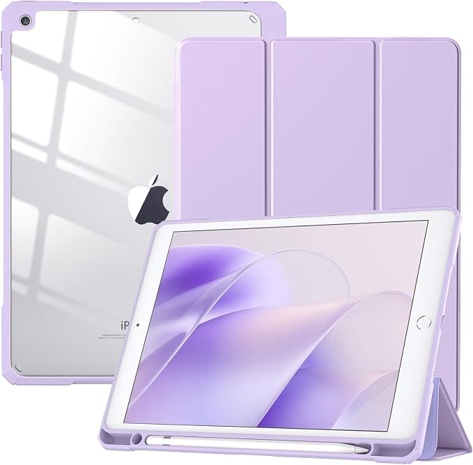 TiMOVO Case for iPad 9th/8th/7th Generation 10.2 inch Black | Pencil Holder Slim Trifold Stand Protective Cover Clear Transparent Back Shell Auto Wake/Sleep