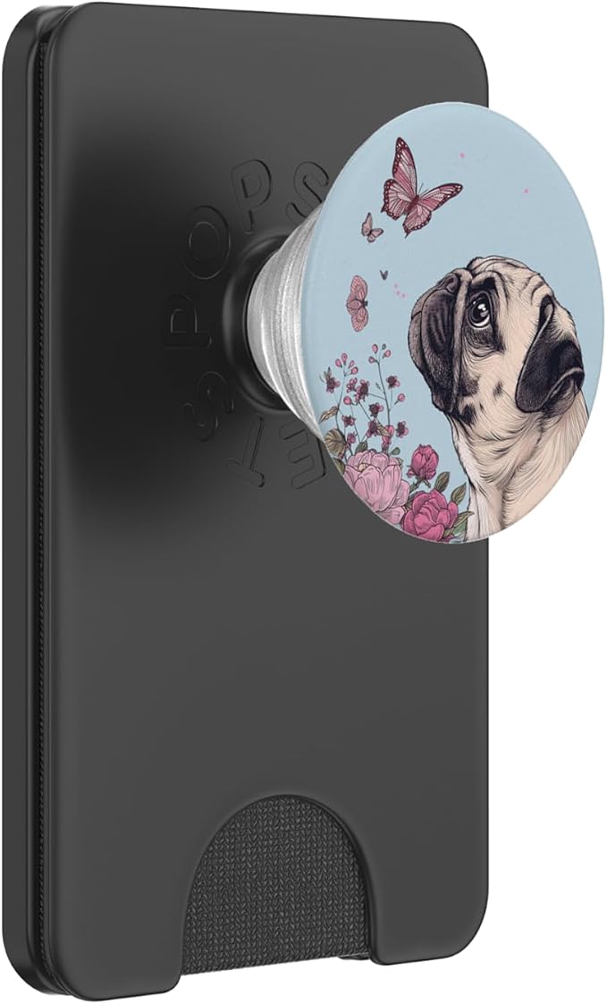 Pug Butterfly Cute Dog Flowers Cute Pug PopSockets Adhesive PopGrip