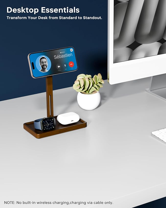 YEOUX Premium Magnetic Phone Holder for Desk | Solid Walnut Wood | 360° Free Adjustable | MagSafe Compatible for iPhone 17 16 15 14 Stylish Desk Accessory