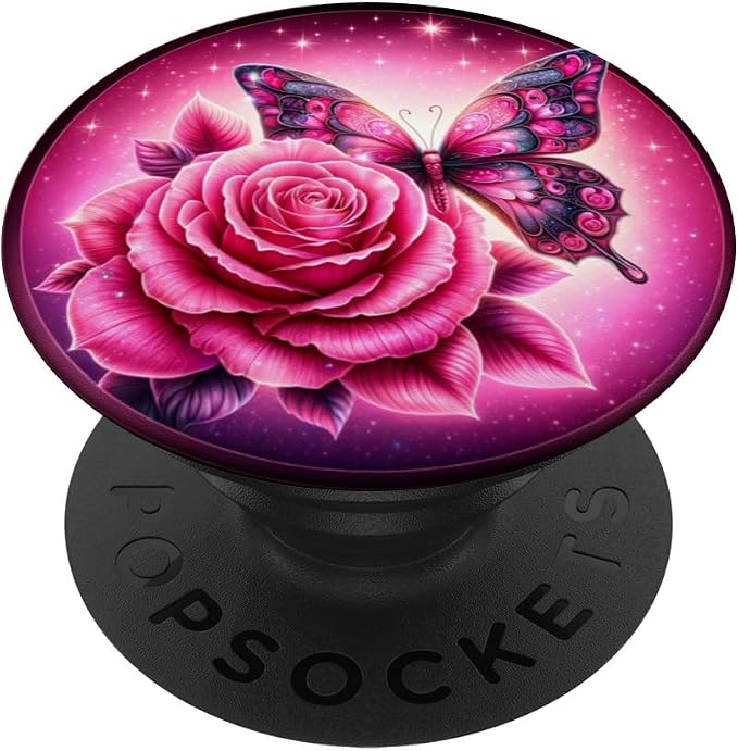 Aesthetic Rose Butterfly Flower Pink Graphic Art PopSockets PopGrip for MagSafe