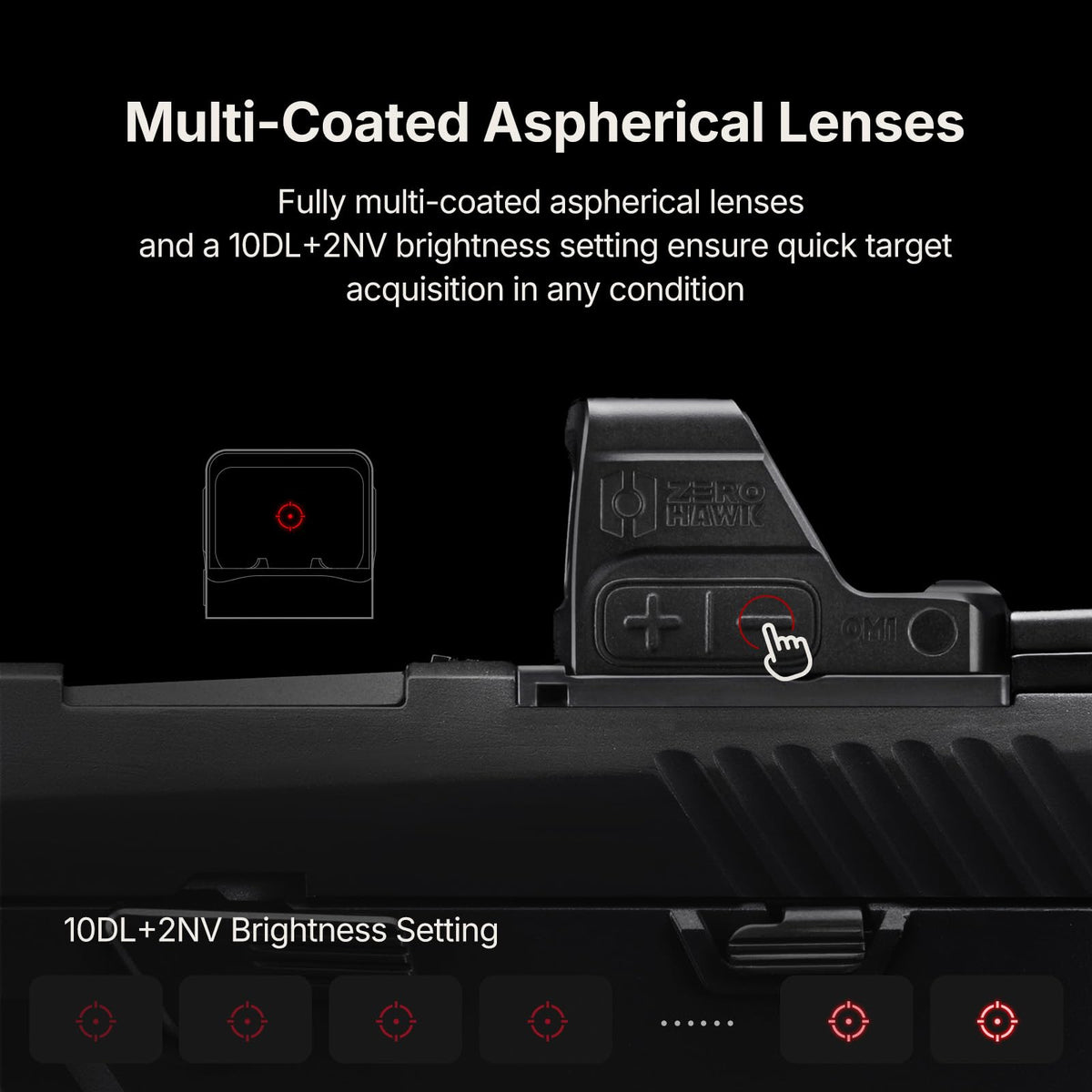ZEROHAWK OM1 Red Dot Sight, 2 & 32 MOA Multi Reticle System Micro Reflex Sight for Pistol, RMSc/K Footprint with MOS/RMR to RMSc Adapter, Parallax-Free Open Sight