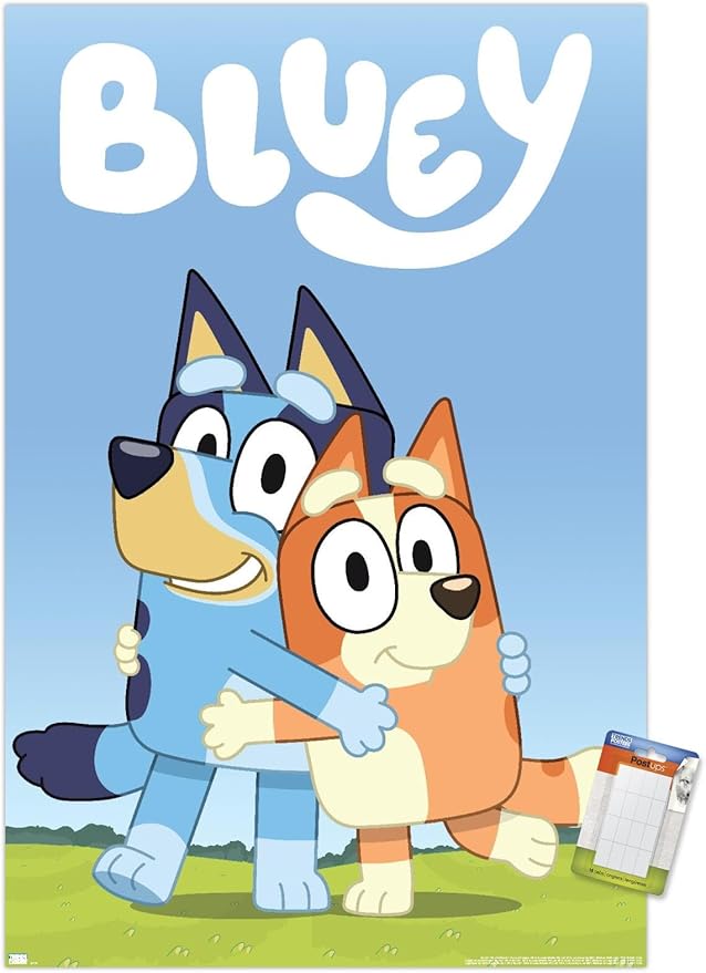 Bluey - Hug Wall Poster, 22.4L" x 14.7W", Premium Poster & Mount Bundle