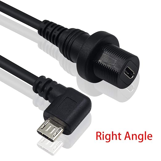 Duttek Micro USB Panel Mount Cable Left Angled 90 Degree Micro USB Mount Extension Dash Flush Cable Male to Female for Car Boat Motorcycle Truck Dashboard 30cm/12 Inch
