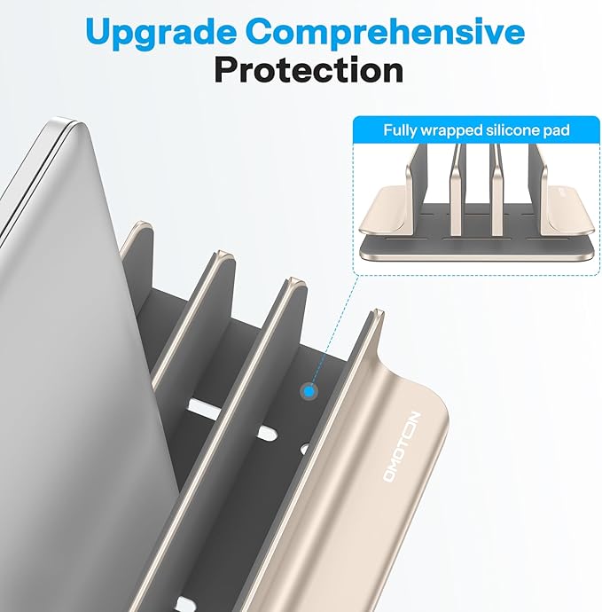 OMOTON 3-Slot Vertical Laptop Stand, Desktop Aluminum Stand for MacBook with Adjustable Dock Size, Fits All MacBook, Surface, Chromebook and Gaming Laptops (Up to 17.3 inches), Starlight