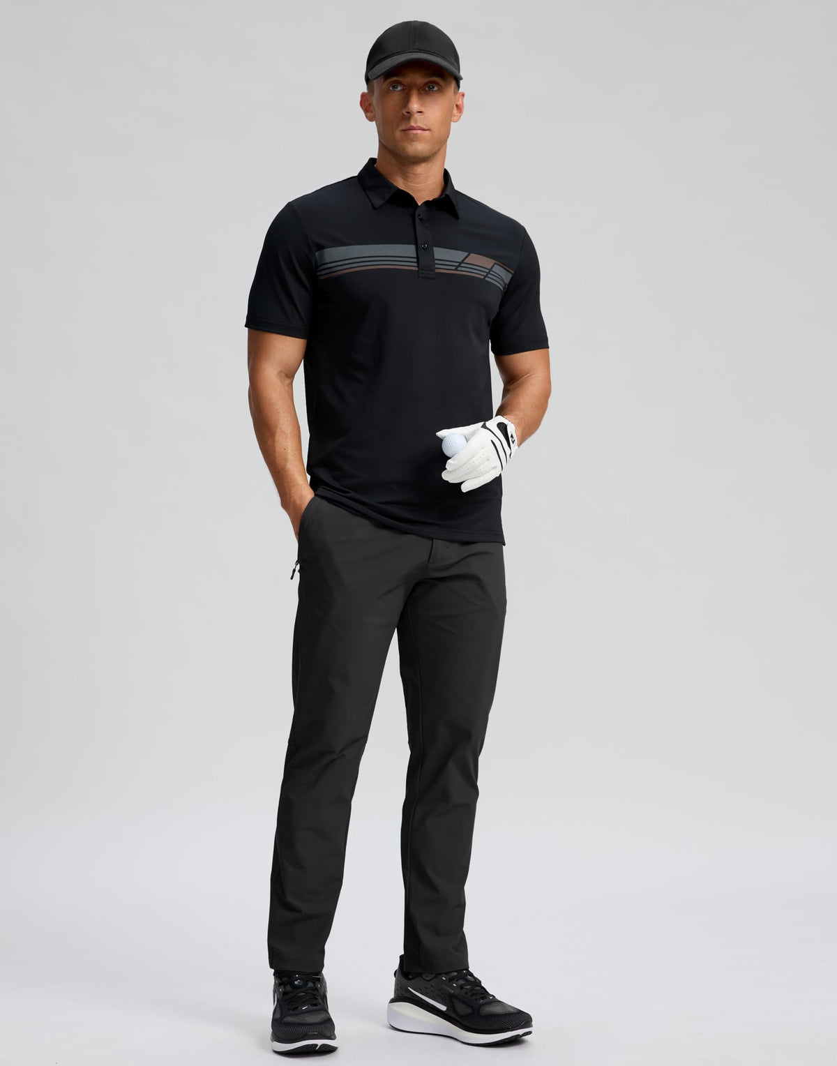 Men's Golf Polo Shirts Dry Fit Short Sleeve Shirt, Black Parallelogram, 2XL